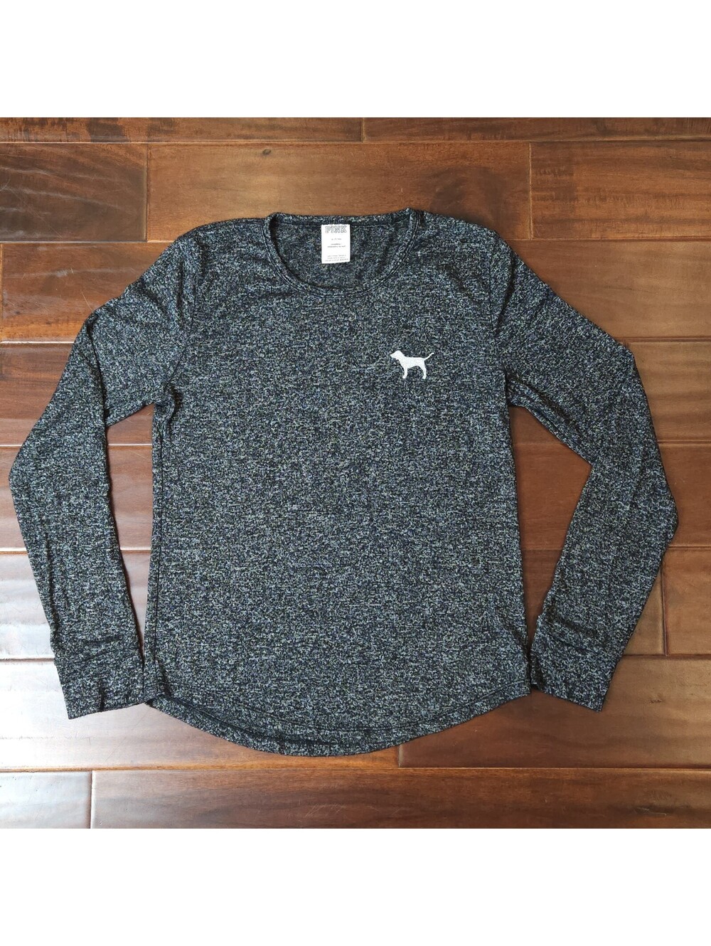 PINK Dark Grey Silver Dog Print Long Sleeve Sleepwear Top Size Medium